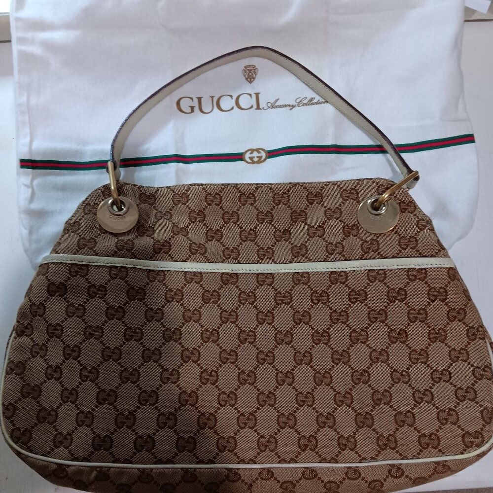 Authentic Gucci Eclipse Canvas Leather Trim Tote … - image 1